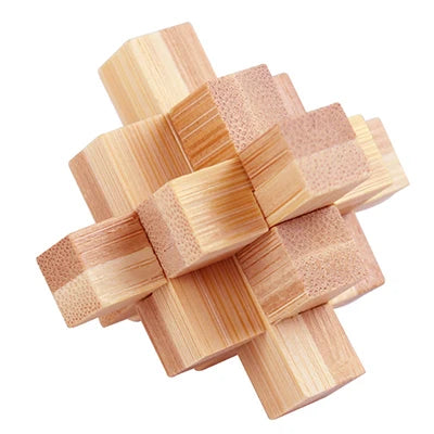 EZ Kids Children Adult Kong Ming Luban Lock 3D Handmade Bamboo Math Puzzles Brain Teasers Educational Finger Toy Birthday Xmas Gift