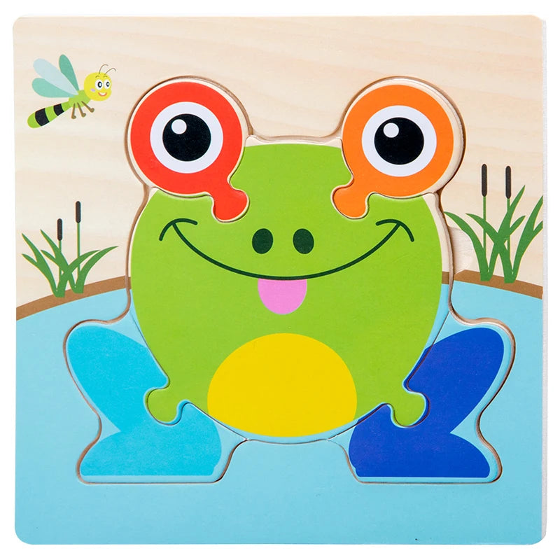 EZ Baby Wooden 3D Puzzles Tangram Shapes Learning Educational Cartoon Animal Intelligence Jigsaw Toys For Children Gift