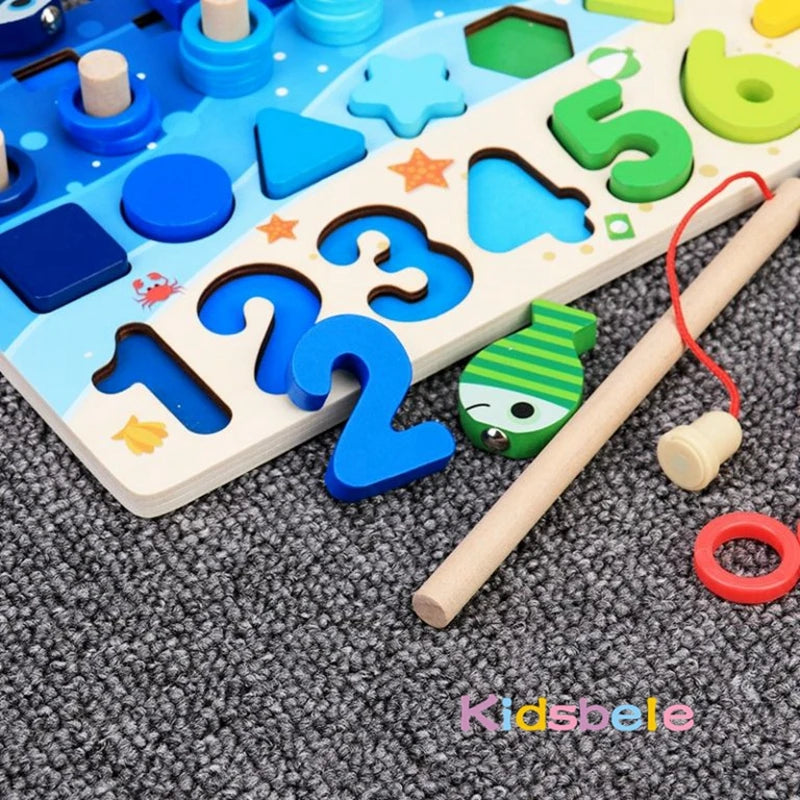 EZ Kids Montessori Math Toys For Toddlers Educational Wooden Puzzle Fishing Toys Count Number Shape Matching Sorter Games Board Toy