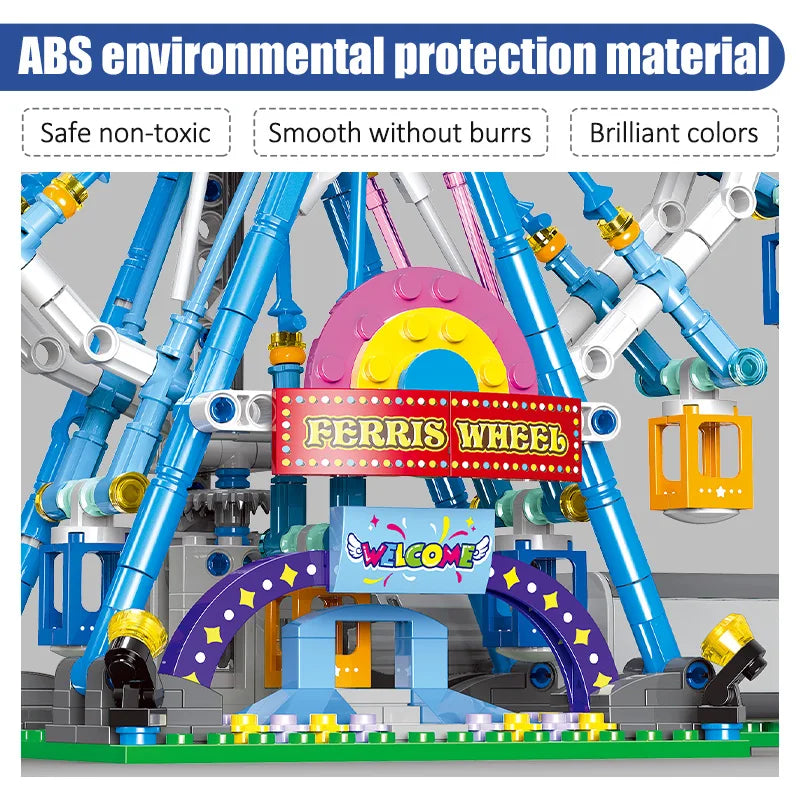 EZ ZKZC City Friends MOC Rotating Ferris Wheel Building Blocks Electric Bricks with Light Toys for Children Christmas Gifts