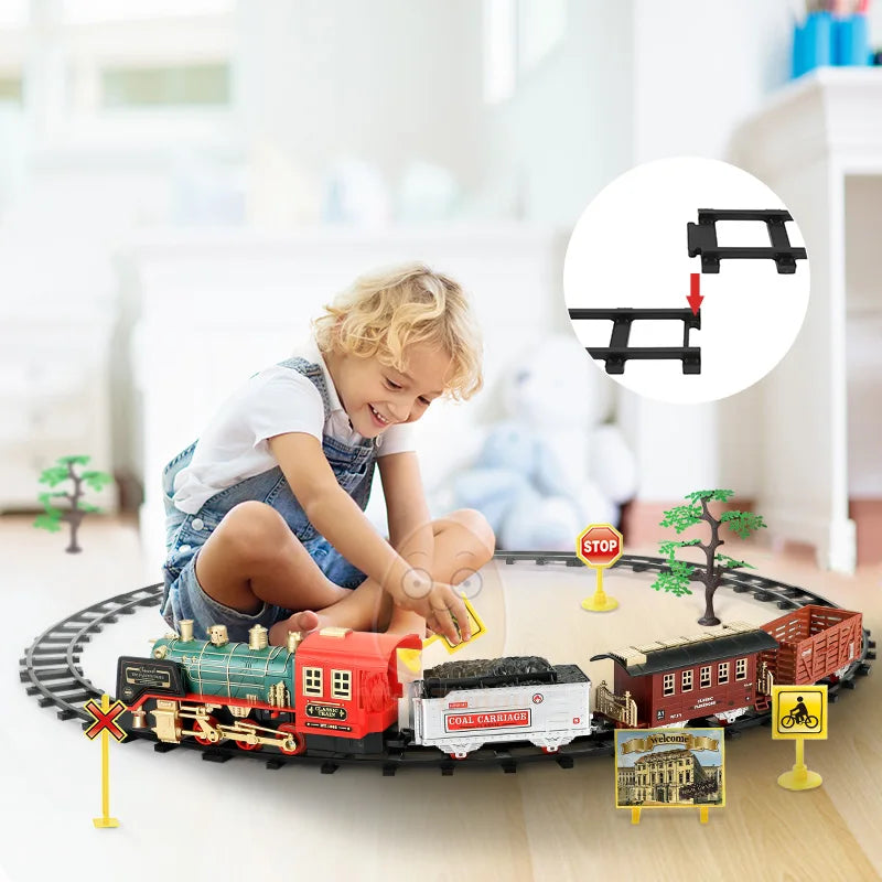 EZ Remote Control Track Train Car Classical Simulation Water Steam Electric Railway Set Christmas Gift Educational Toy For Children