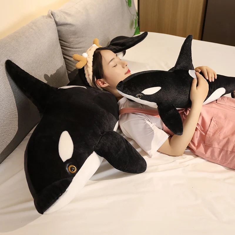 EZ 50cm-130cm Lifelike Orcinus Orca Black Whale Plush Toys Big Fish Cloth Doll Shark Stuffed Sea Animals Children Birthday Gift