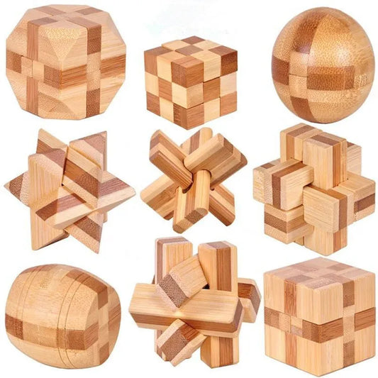 EZ Kids Children Adult Kong Ming Luban Lock 3D Handmade Bamboo Math Puzzles Brain Teasers Educational Finger Toy Birthday Xmas Gift