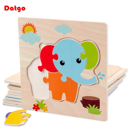 EZ Baby Wooden 3D Puzzles Tangram Shapes Learning Educational Cartoon Animal Intelligence Jigsaw Toys For Children Gift