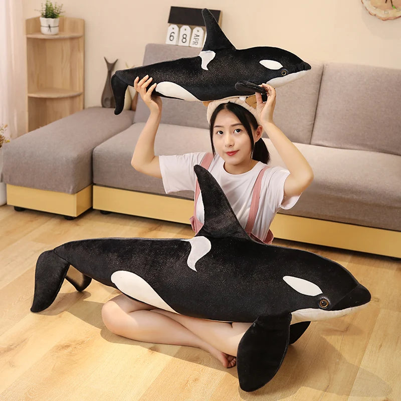 EZ 50cm-130cm Lifelike Orcinus Orca Black Whale Plush Toys Big Fish Cloth Doll Shark Stuffed Sea Animals Children Birthday Gift