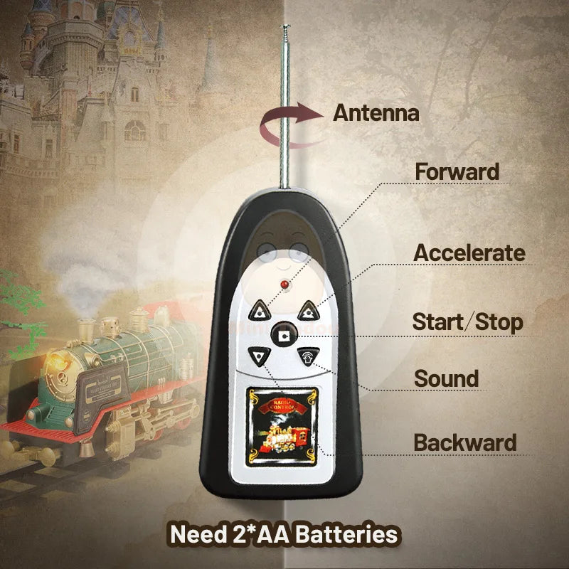 EZ Remote Control Track Train Car Classical Simulation Water Steam Electric Railway Set Christmas Gift Educational Toy For Children