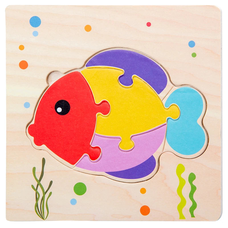 EZ Baby Wooden 3D Puzzles Tangram Shapes Learning Educational Cartoon Animal Intelligence Jigsaw Toys For Children Gift