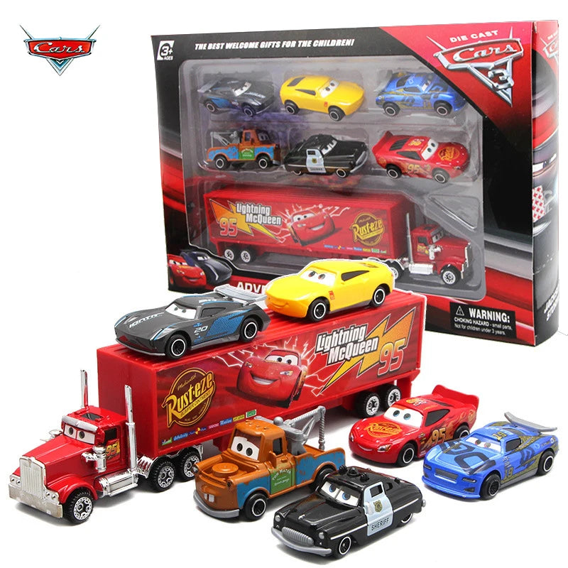 EZ 7PCS/Set Disney Pixar Car 3 Lightning m/c/Queen Jackson Storm Mack Truck 1:55 Diecast Metal Car Model Toy Boy Christmas Gift