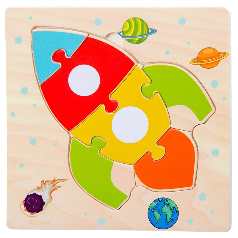 EZ Baby Wooden 3D Puzzles Tangram Shapes Learning Educational Cartoon Animal Intelligence Jigsaw Toys For Children Gift