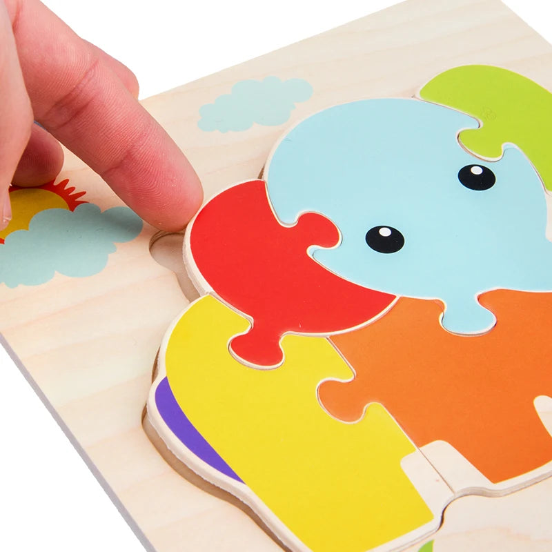 EZ Baby Wooden 3D Puzzles Tangram Shapes Learning Educational Cartoon Animal Intelligence Jigsaw Toys For Children Gift