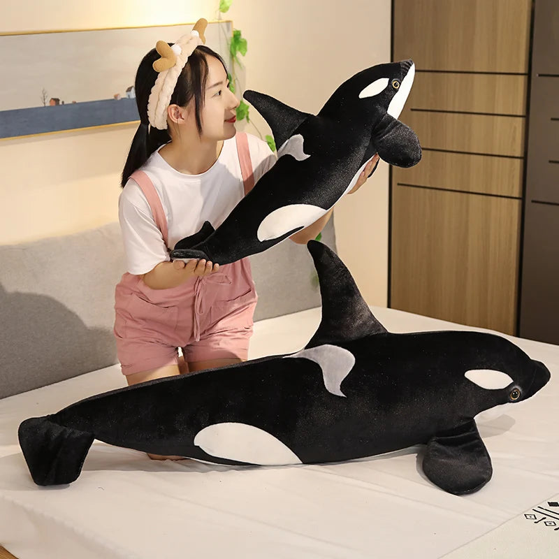 EZ 50cm-130cm Lifelike Orcinus Orca Black Whale Plush Toys Big Fish Cloth Doll Shark Stuffed Sea Animals Children Birthday Gift