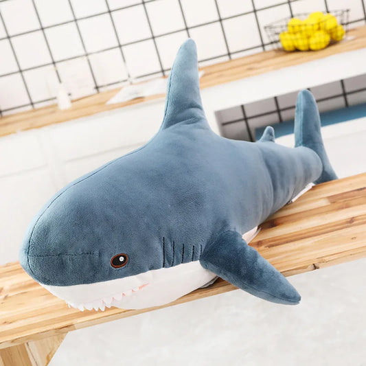 EZ 45/60/80cm Cute Shark Plush Toy Soft Stuffed Speelgoed Animal Reading Pillow for Birthday Gifts Cushion Doll Gift