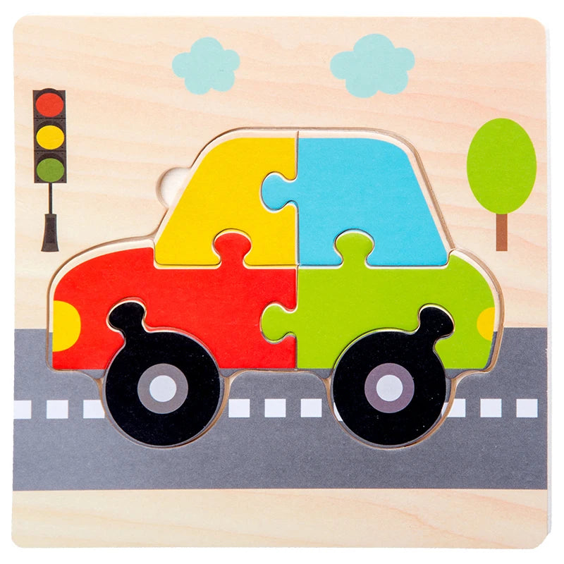 EZ Baby Wooden 3D Puzzles Tangram Shapes Learning Educational Cartoon Animal Intelligence Jigsaw Toys For Children Gift