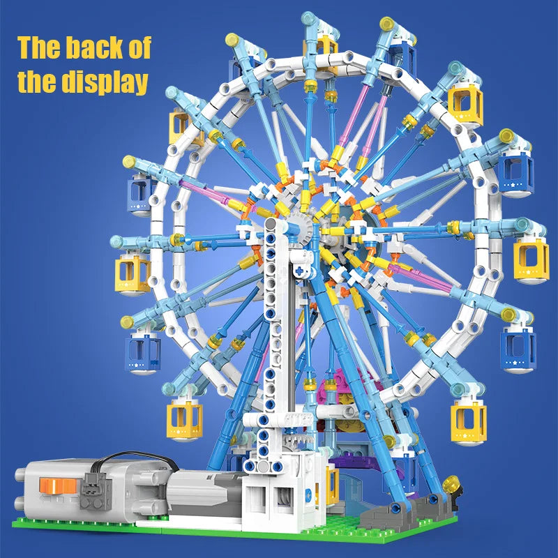 EZ ZKZC City Friends MOC Rotating Ferris Wheel Building Blocks Electric Bricks with Light Toys for Children Christmas Gifts