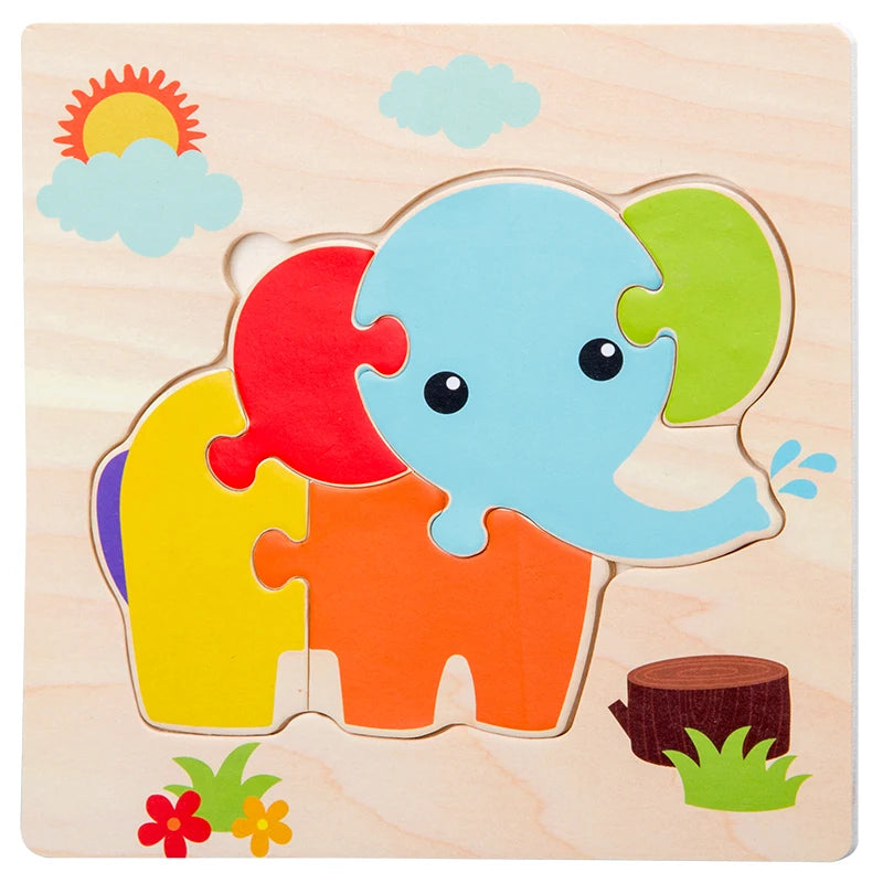 EZ Baby Wooden 3D Puzzles Tangram Shapes Learning Educational Cartoon Animal Intelligence Jigsaw Toys For Children Gift