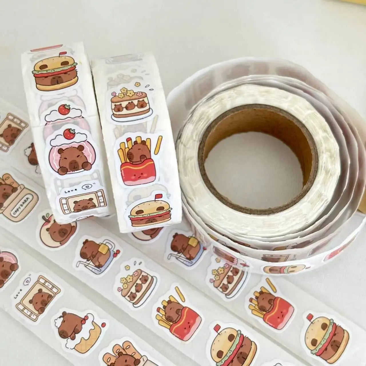 EZ 500 Pcs Capybara Stickers Roll - Waterproof PVC Animal & Food Decals for Laptop, Water Bottle, Phone