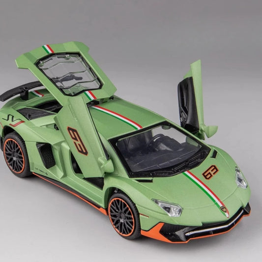 EZ 1:32 Lambor Aventador SVJ LP780-4 Sports Car Model Toy Diecast Metal Scissor Doors Opened Simulation Sound Light Hobby Gifts