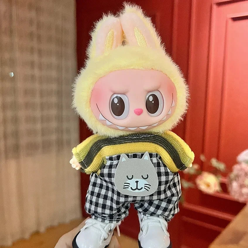 EZ 17cm Mickey Mini Costume Suitable Toy V3 for Labubu Clothes Korean Kpop Idol Pink Bright Silk Bow Princess Dress Birthday Gift