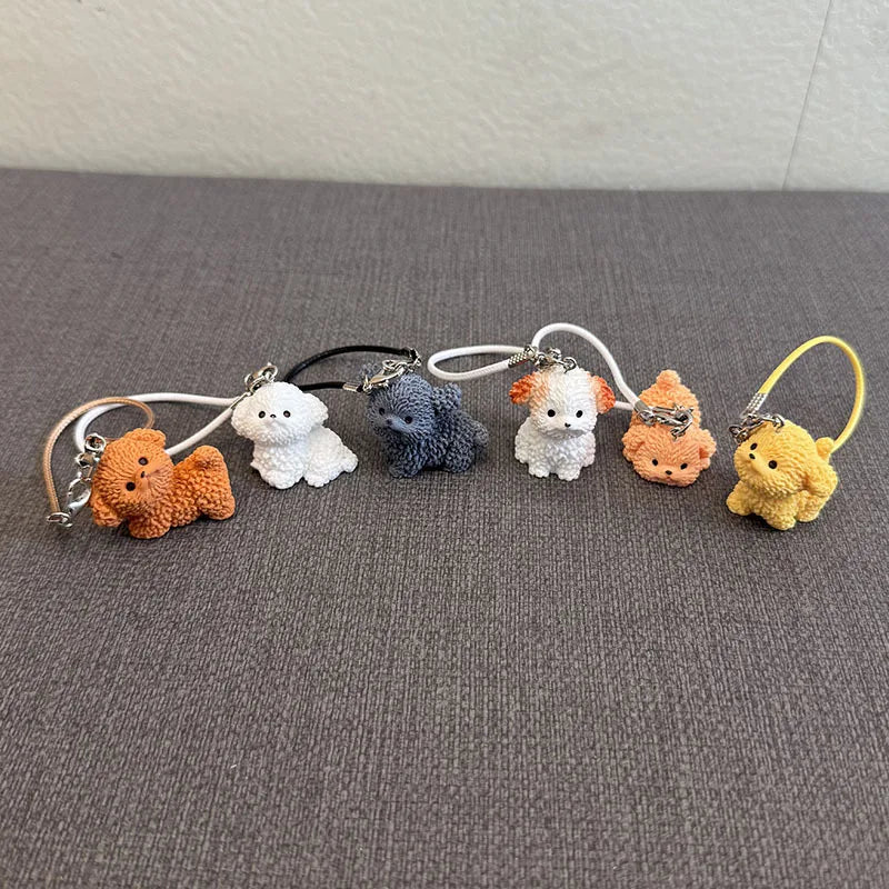 EZ 15cm/17cm Labubu Doll Accessories - Mini Adorable Resin Flocking 3D Bichon Frise Dog Pendant Charms