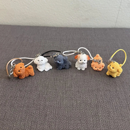 EZ 15cm/17cm Labubu Doll Accessories - Mini Adorable Resin Flocking 3D Bichon Frise Dog Pendant Charms