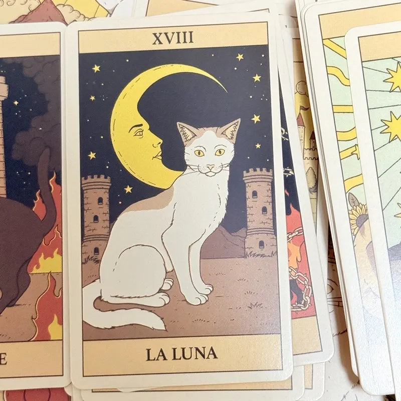 EZ El Tarot De Los Gatos Cards 78 cartas del tarot Spanish Edition Cats Rule Earth Divination Deck Borad Playing Games