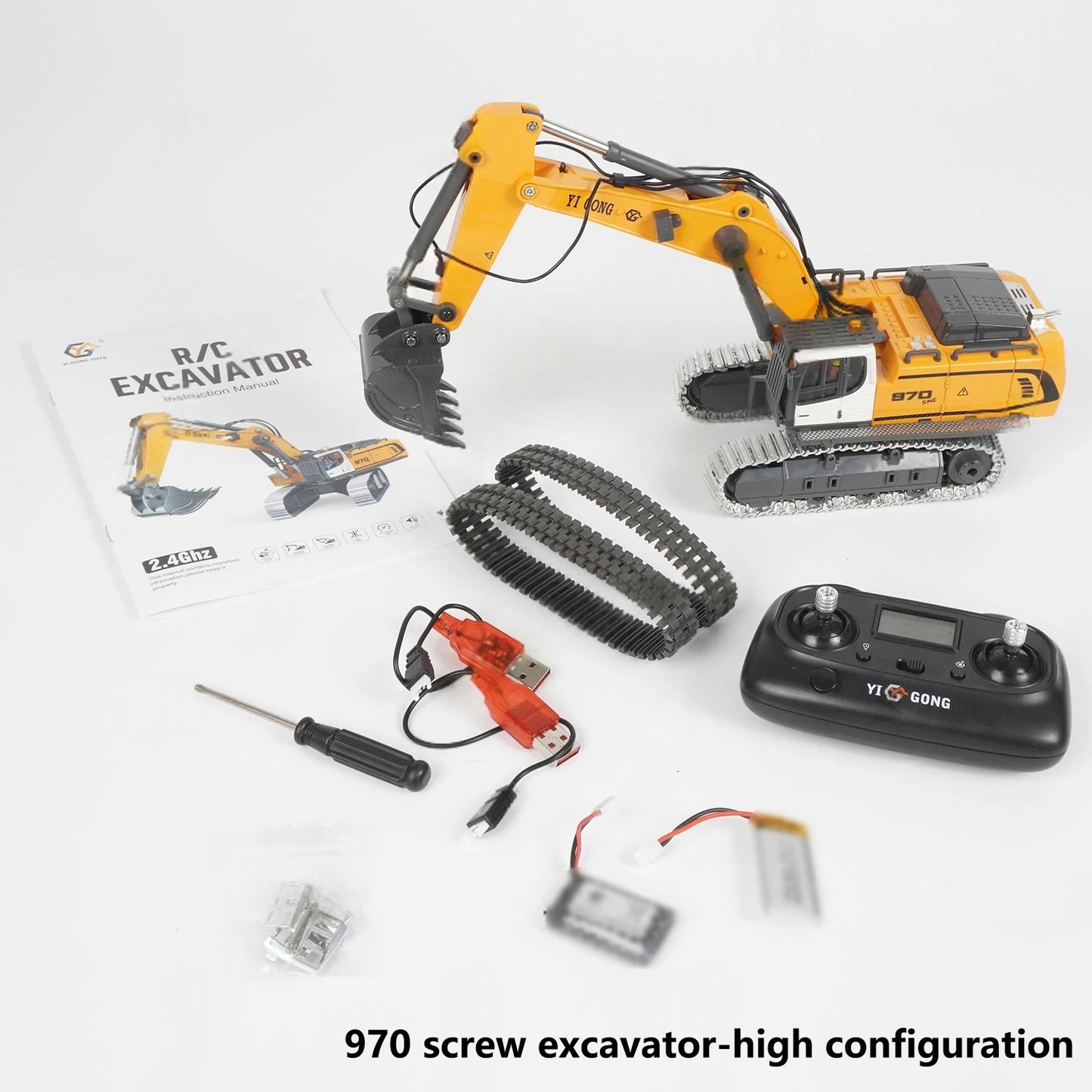 EZ Mini RC Excavator Loader 1/50 970 520 Excavator 636 Loader Electric Simulation Model Metal Track Light Sound System RC Toy Gift