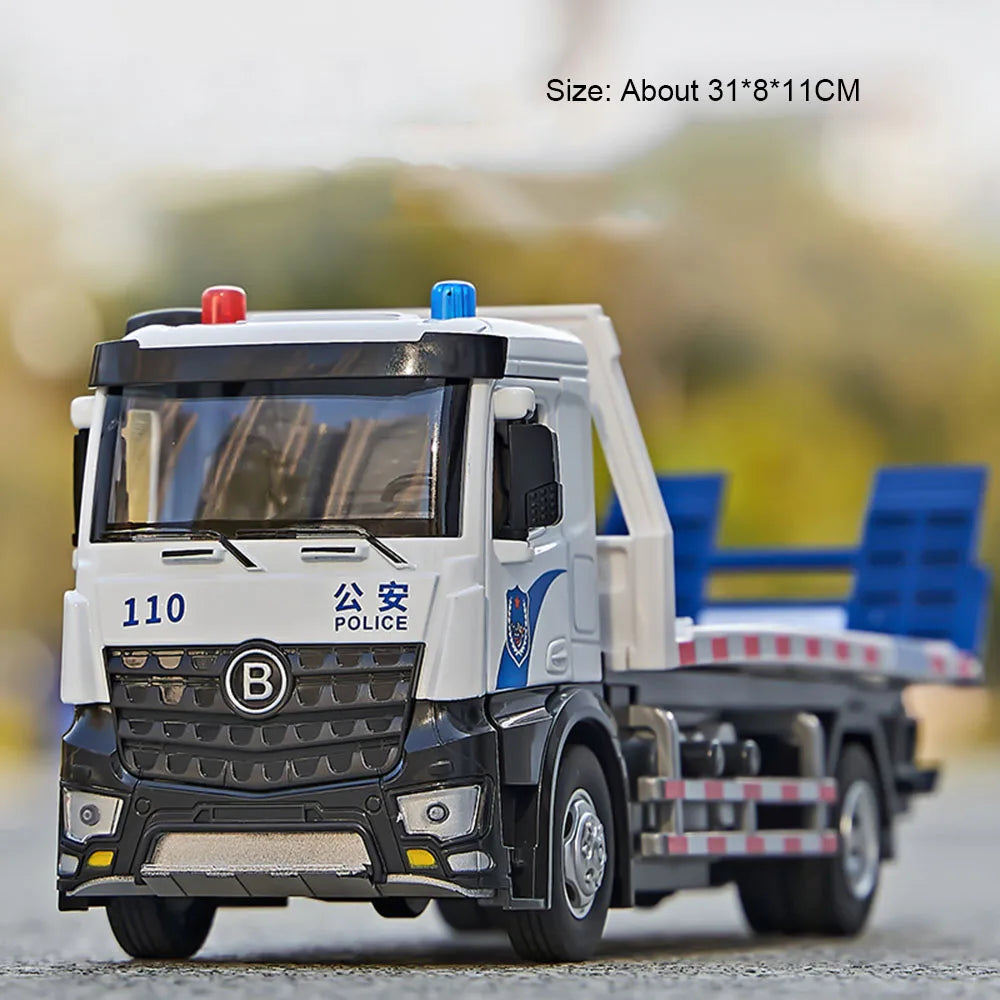 EZ 1:24 Electric Flatbed Trailer Cement Pump Truck Model Toys Diecast Alloy Car Doors Opened Sound Light Vehice Children's Boy Gift
