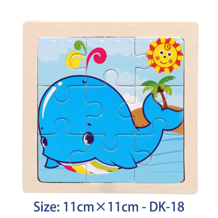 EZ 11cm/4.33in Kids Wooden Jigsaw Puzzle Games Cartoon Animal Vehicle Pattern Children Montessori Educational Toys