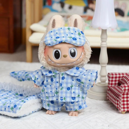 EZ 17cm Mini Plush Doll'S Clothes Outfit Accessories For Korea Kpop Exo Labubu Idol Plaid floral pajamas Clothing Gift