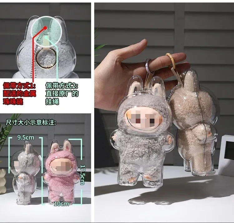 EZ Transparent Protective Cover for Labubu Monster Toy Elf Doll Cover Storage Box Cute Elf Plushie Display Cover for Party Dolls