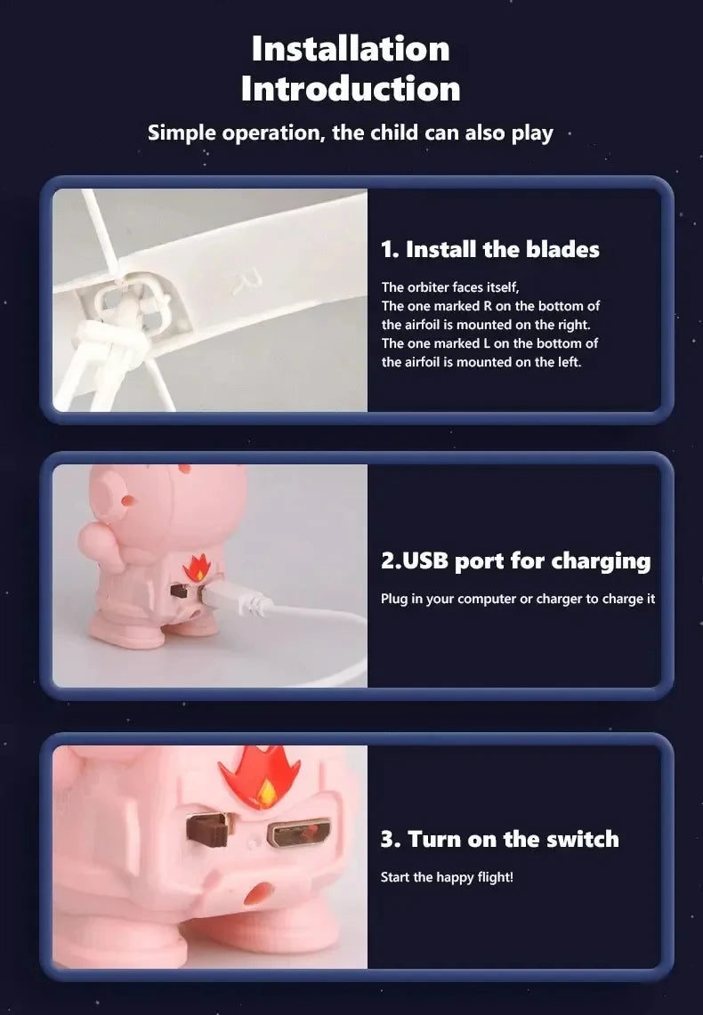 EZ Creative Mini Astronaut Drone Cartoon Spaceman Flying Robot Toys with USB Charging Hand Control Helicopter Kids Gift