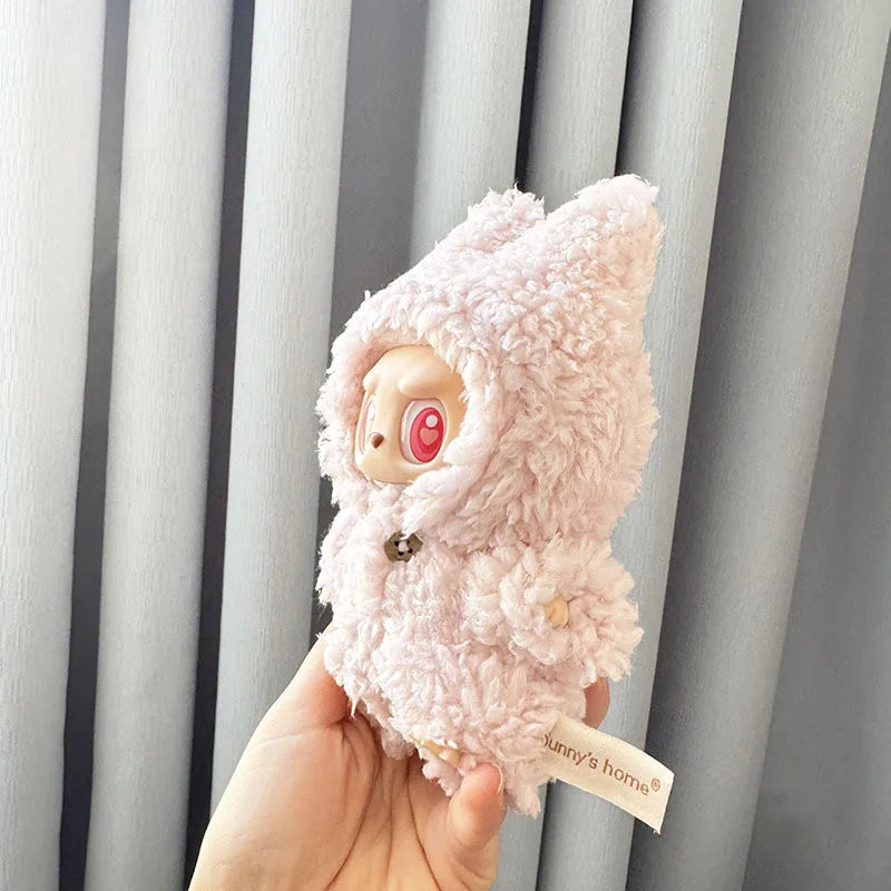 EZ For 17 cm  Labubu v1/v2 clothes pendant Labubu sitting party pink plush onesie for labubu cloth