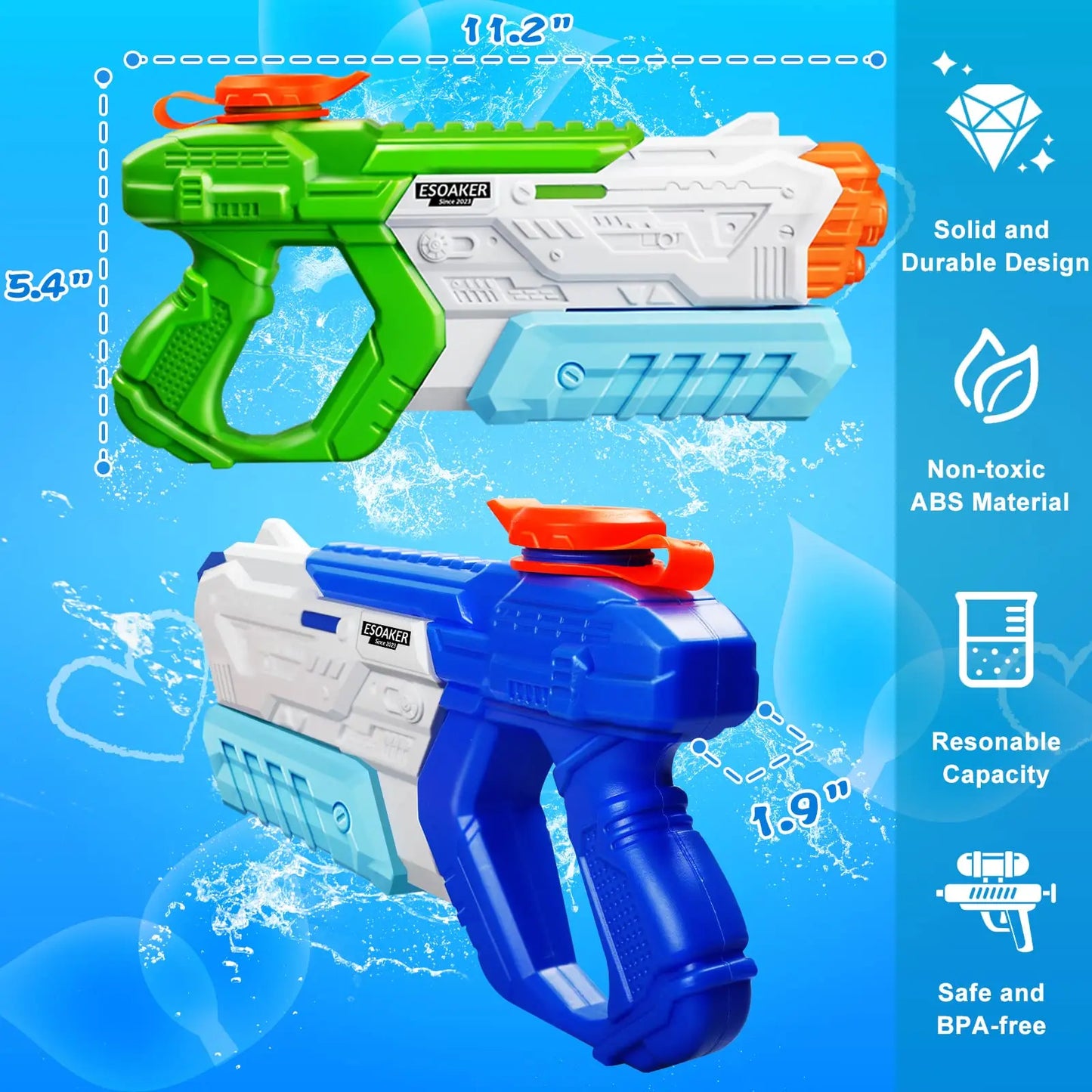 EZ 600cc High Capacity Water Gun for Kids Adults Long Range Watergun Summer Water Blaster Toy Super Soaker for Swimming Pool Beach