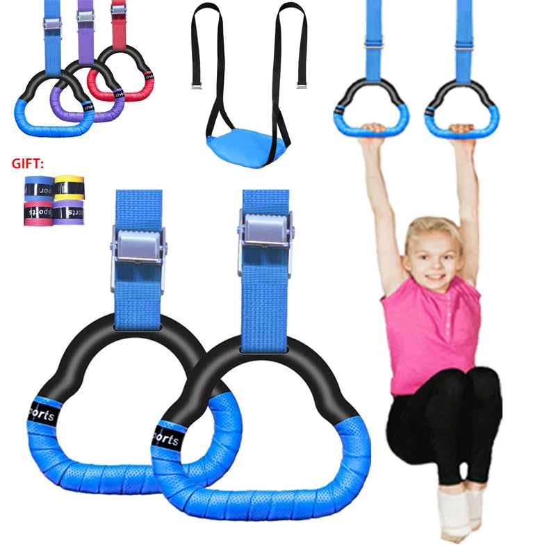 EZ Gymnastics Rings Kid Sport Toy Non-Slip Gym Rings With Swing Adjustable Straps Pull-up Workout Gymnastics Fitness Equipment Toy