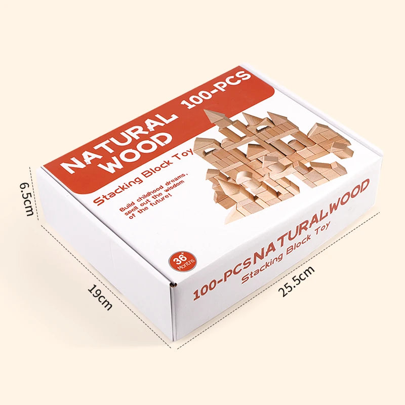 EZ 100pcs Building Blocks for Toddlers Natural Wood Geometric Storage Bucket and Shape Sorter Lid Montessori Educational Toys