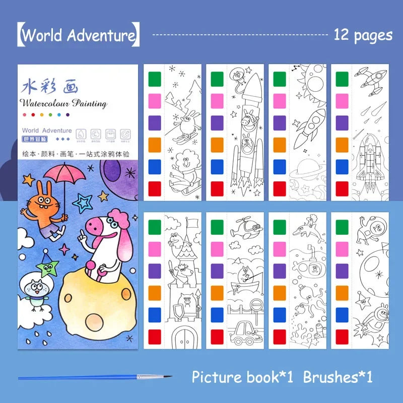 EZ 12 pages Children's Watercolor Coloring Book,Drawing Toys For Children Birthday, Thanksgiving, Halloween, Easter, Christmas gift