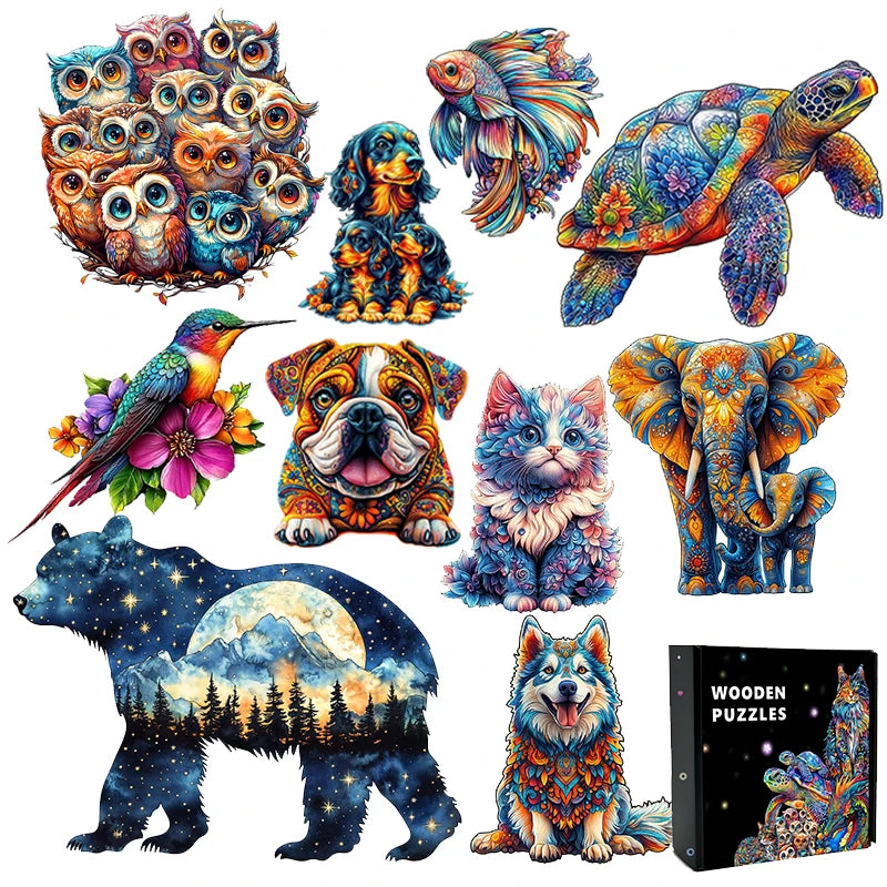 EZ Jigsaw Puzzle Mysterious Animal Puzzles Dog Puzzles Gift for Adult Kids Educational Fabulous Gift Interactive Games Wooden Toys