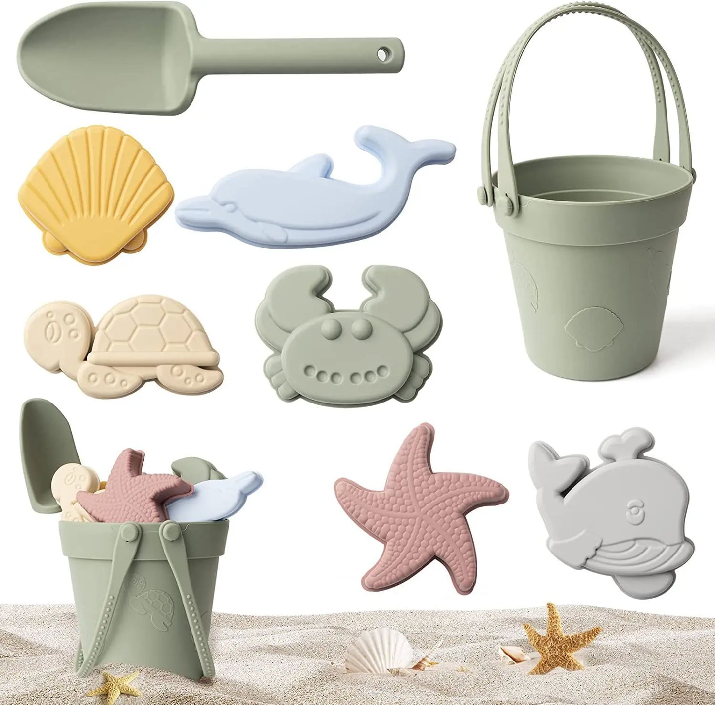 EZ Children Silicone Beach Toy Shovel Ocean Outdoor Parent-child Beach Portable Beach Bucket Durable Sand Digging And Storage Tool