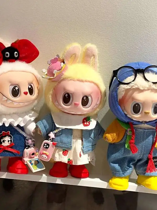 EZ denim overalls labubu pendant dolls Original Design 17cm Mini Doll'S designer Clothes Outfit Accessories  V1 V2 luxury
