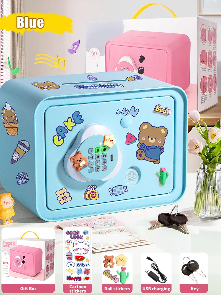 EZ Children's Mini Fingerprint Piggy Bank Toys DIY Password Unlock Money Box Kids Savings Bank With Music Key Toy For 3 Yeas Gifts