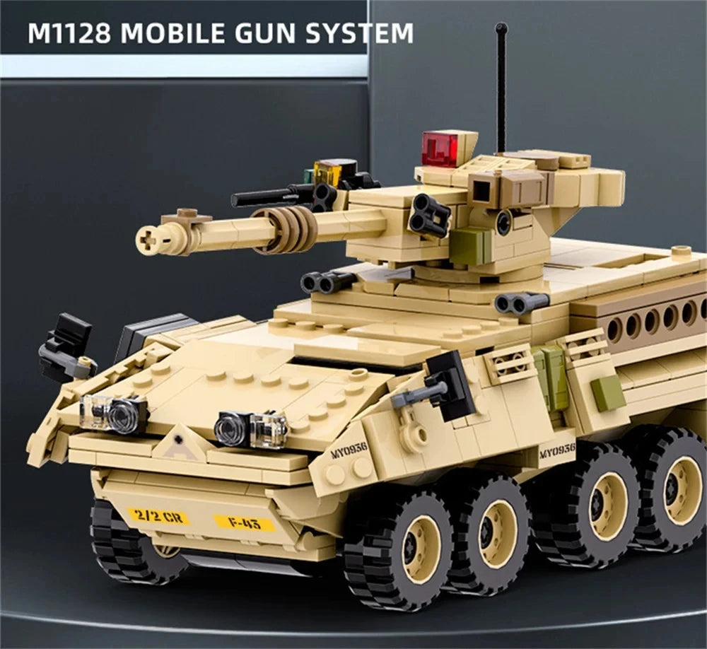 EZ World War 2 WW2 Army Military Soldiers SAWT M1128 Mobile Gun System Model Building Blocks Bricks Children'S Toys