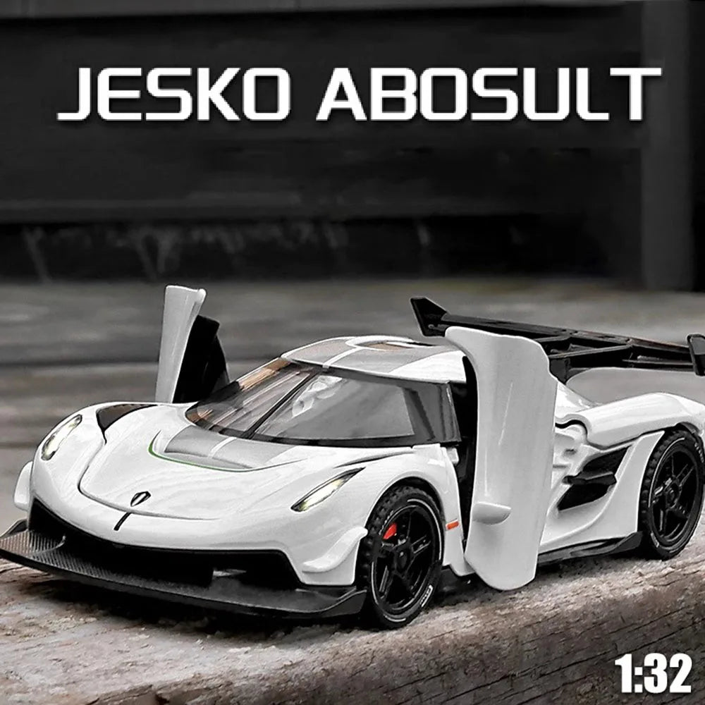 EZ Scale 1:32 KNSG Jesko Car Model Toy Alloy Body Rubber Tires Diecast Supercar Models Doors Opened Sound Light Kids Toys Gifts