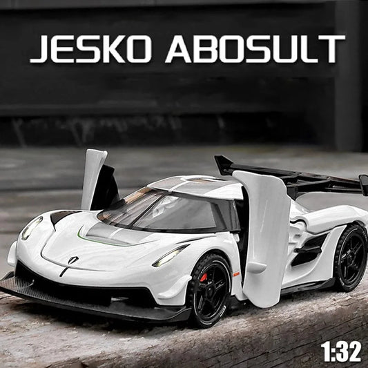 EZ Scale 1:32 KNSG Jesko Car Model Toy Alloy Body Rubber Tires Diecast Supercar Models Doors Opened Sound Light Kids Toys Gifts