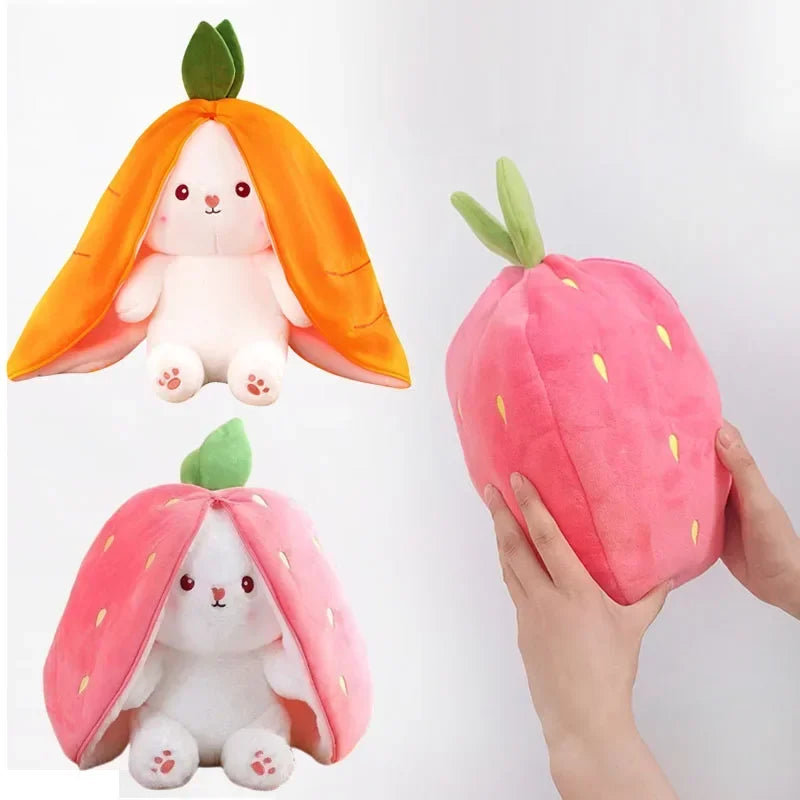 EZ 25cm Cute Strawberry Carrot Rabbit Plush Toy Stuffed Creative Into Fruit Transform Baby Cuddly Bunny Doll for Kid Birthday Gift