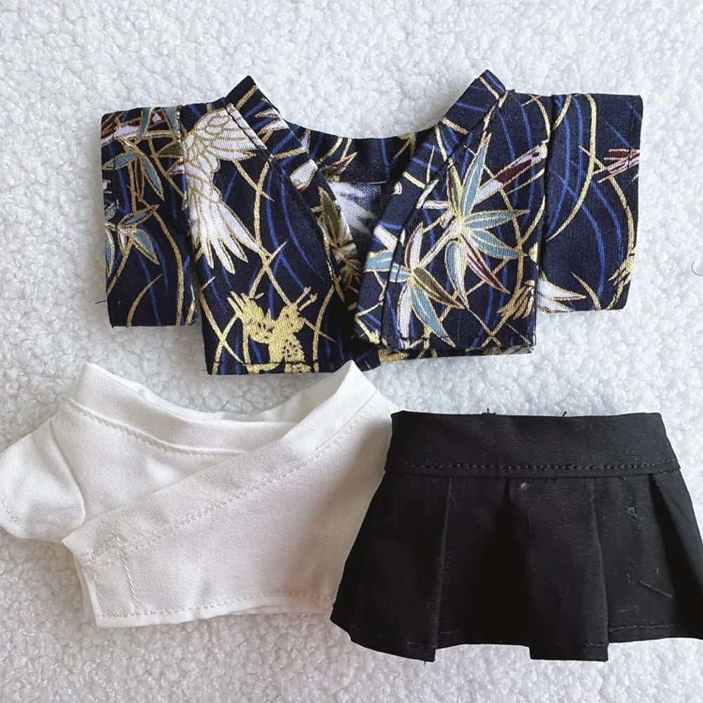 EZ Skull Panda Labubu Japanese Style Dress for 17cm Labubu Doll Outfit Koi Cherry Blossom Pattern Kimono Doll Suit Doll Clothes Set