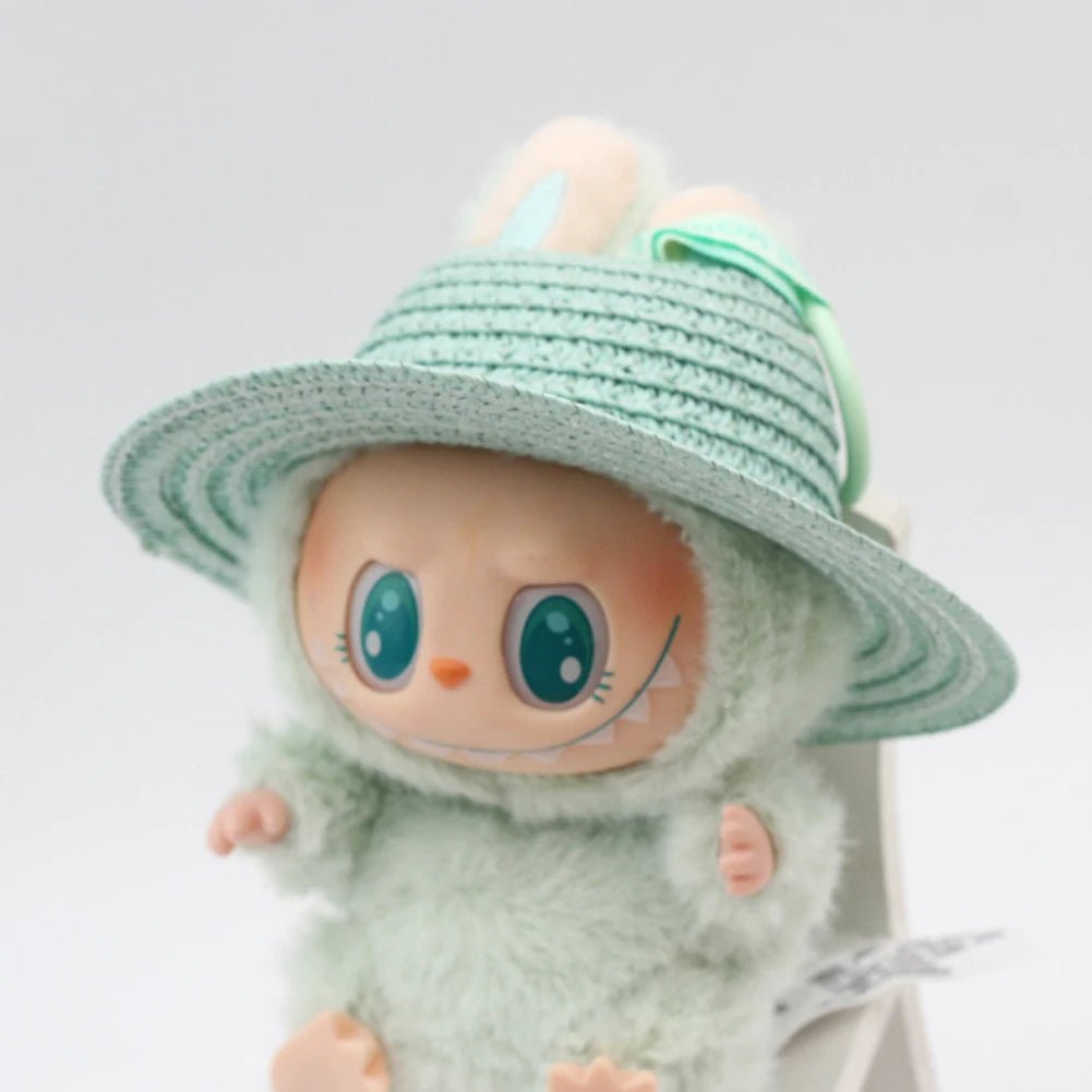 EZ For Sitting Party Labubu Hat Open Top Straw Hat Woven Hat  Labubu party clothing accessories countryside style Labubu outfit