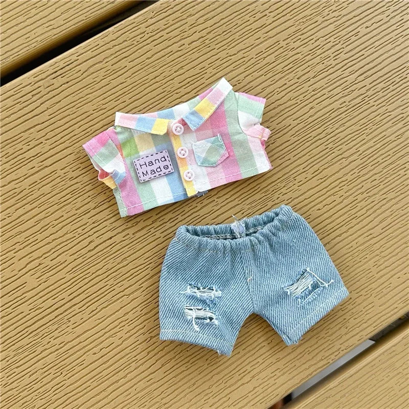 EZ For Ropa Labubu v1/v2/v3 baby doll outfit outing clothes Rainbow Lattice plaid shirt heart-pounding macaron for labubu cloth