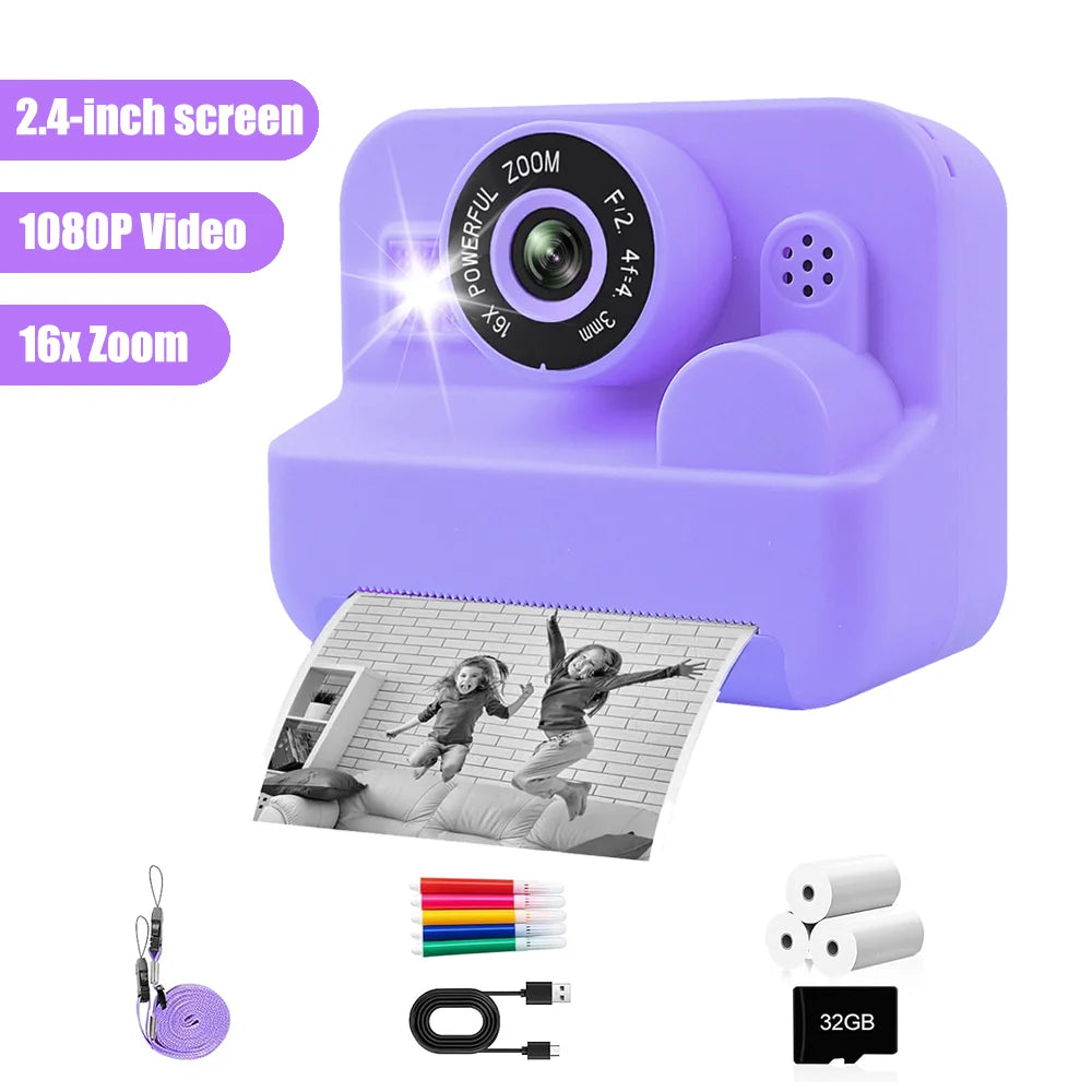 EZ Kids Camera Instant Print Toddler Cameras Thermal Printing Camera Birthday Gifts Toys For Boy Girl Age 3-12 With MP3 Video Game