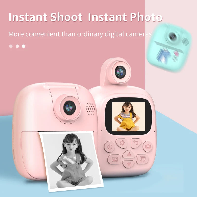 EZ Kids Digital Camera Portable Selfie cartoon Camera multi-functions Mini Thermal Printer Camera Video Educational Birthday Gifts