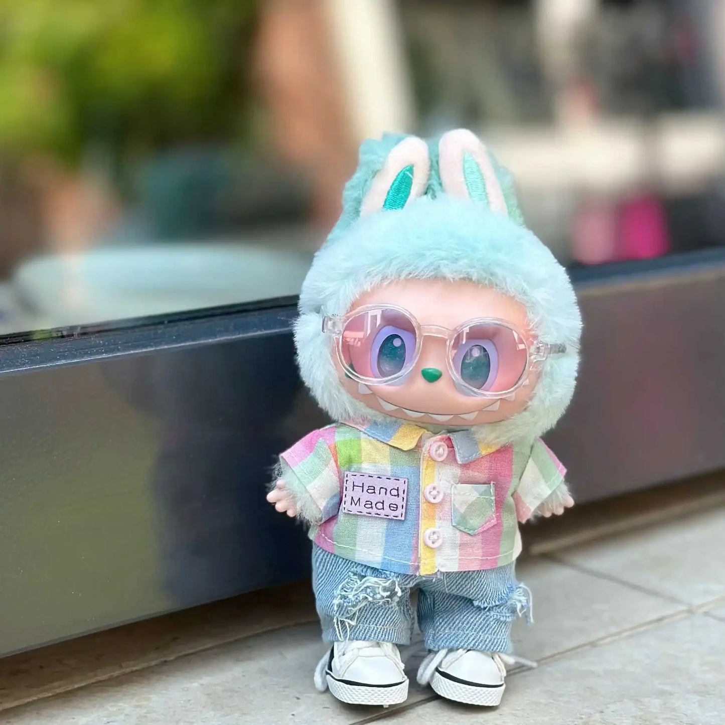 EZ For Ropa Labubu v1/v2/v3 baby doll outfit outing clothes Rainbow Lattice plaid shirt heart-pounding macaron for labubu cloth